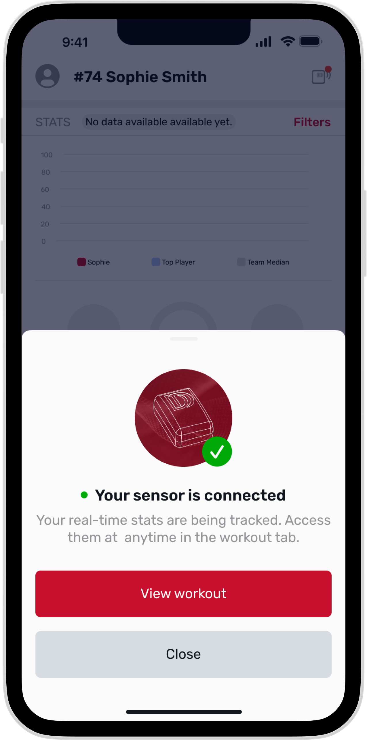 Houston University sensor connection confirmation screen