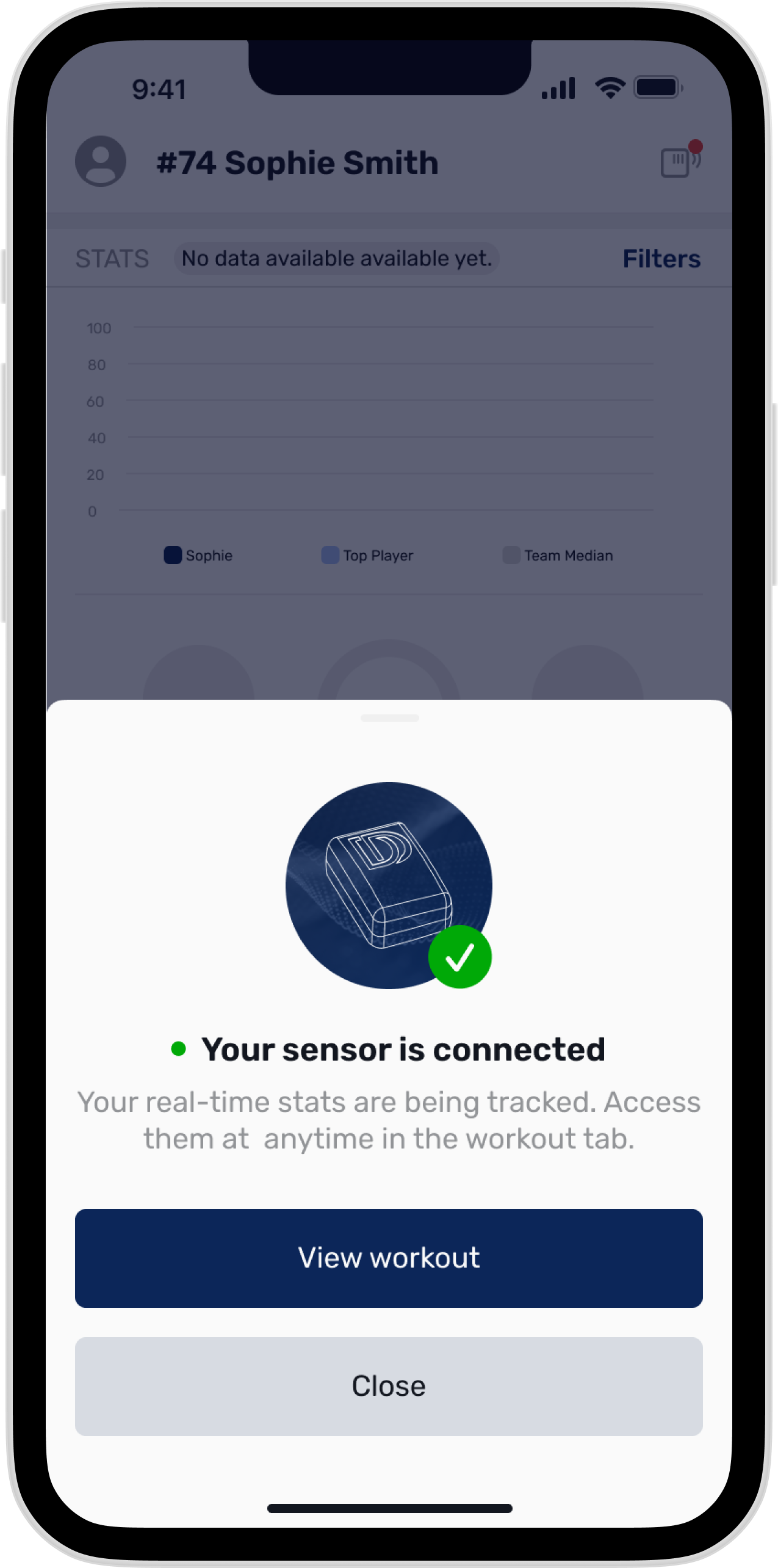 ShotTracker sensor connection confirmation screen