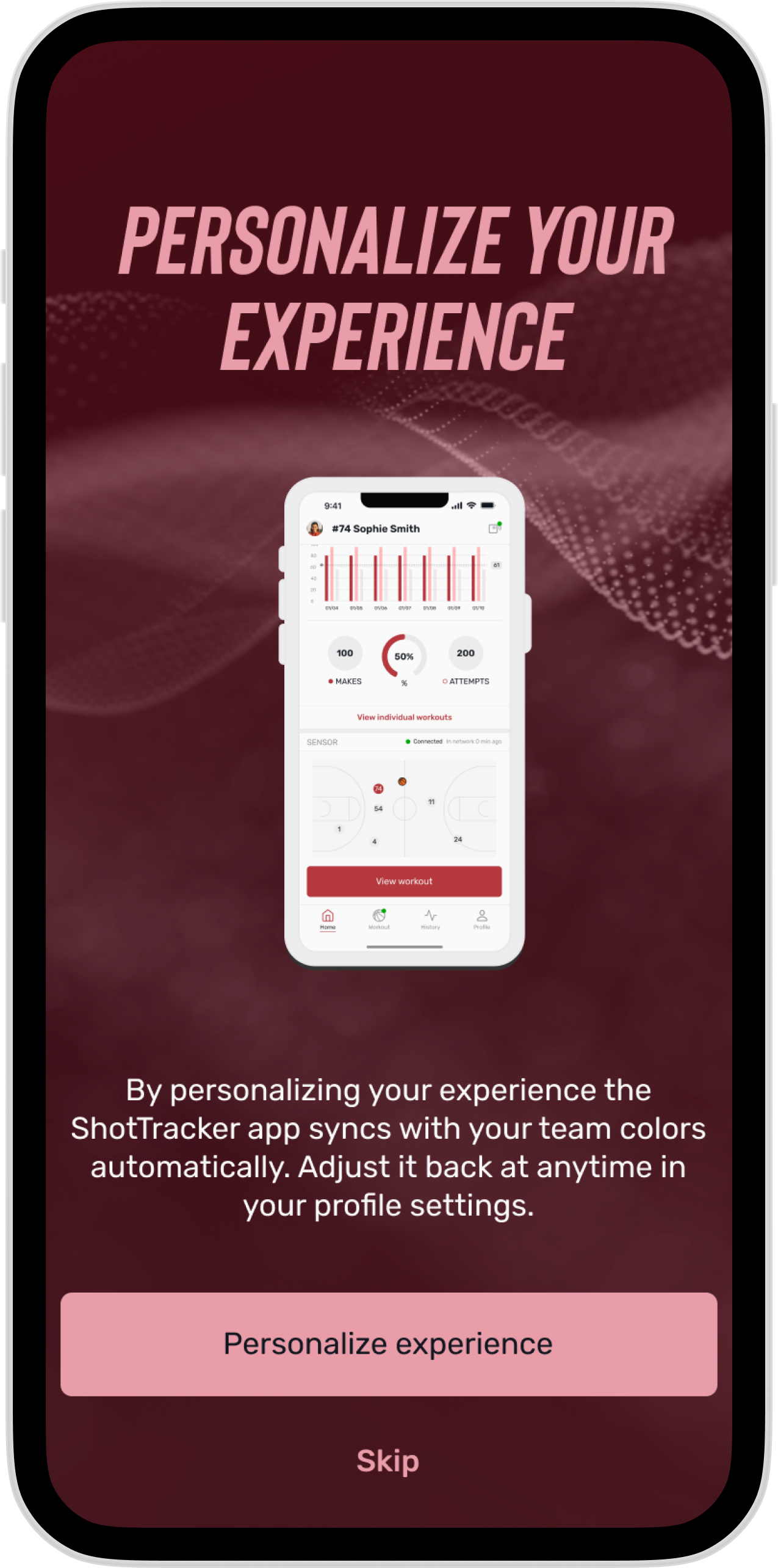 Houston University team personalization onboarding screen