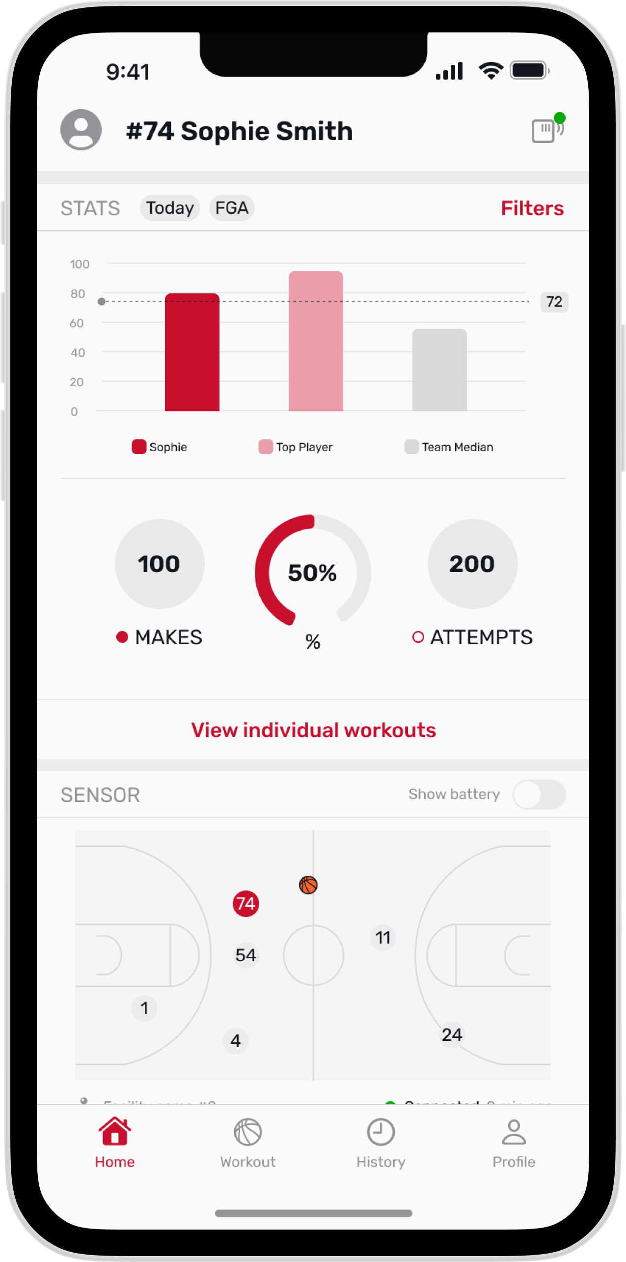 Houston University workout stats mobile screen