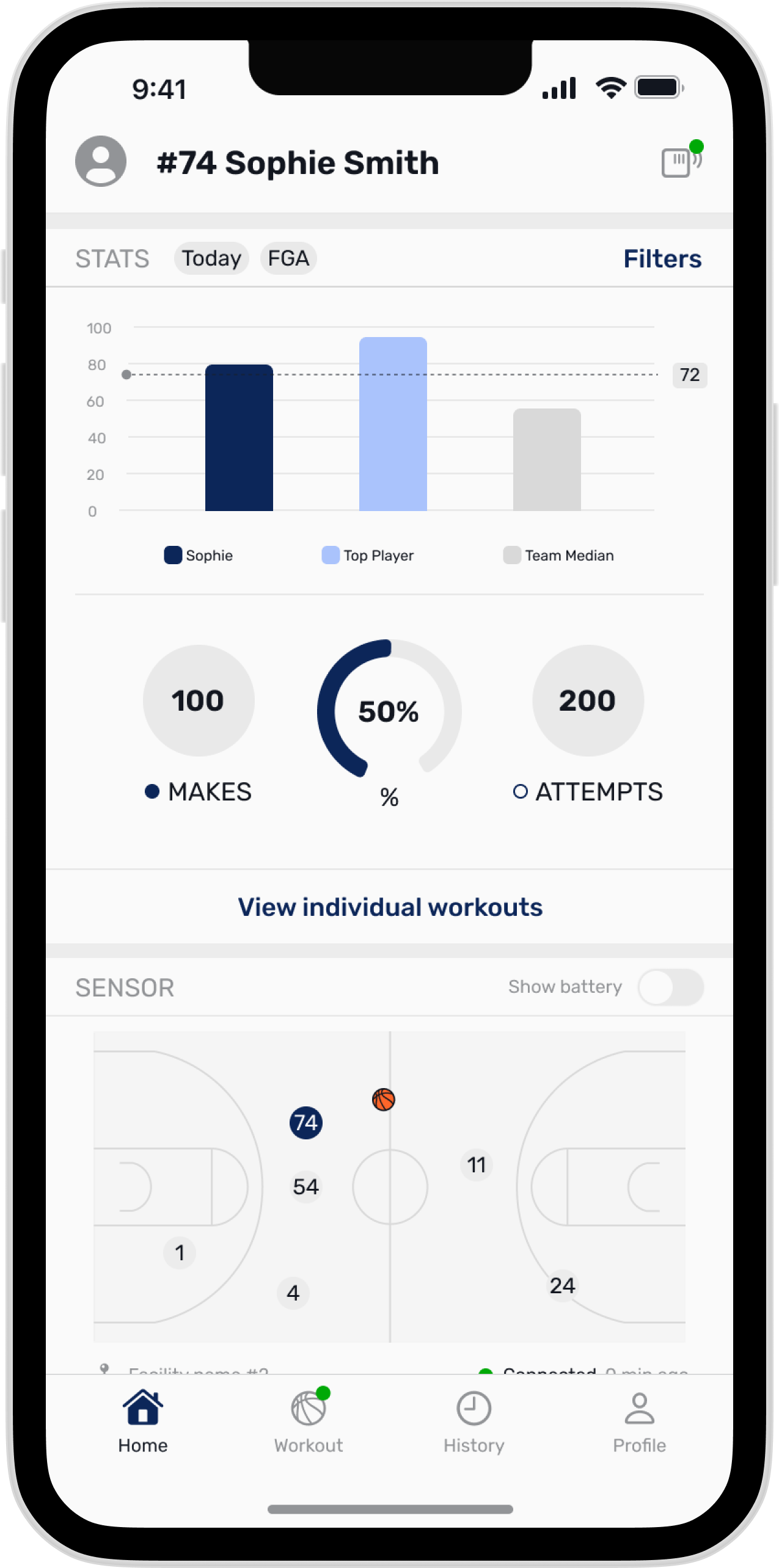 ShotTracker workout stats mobile screen
