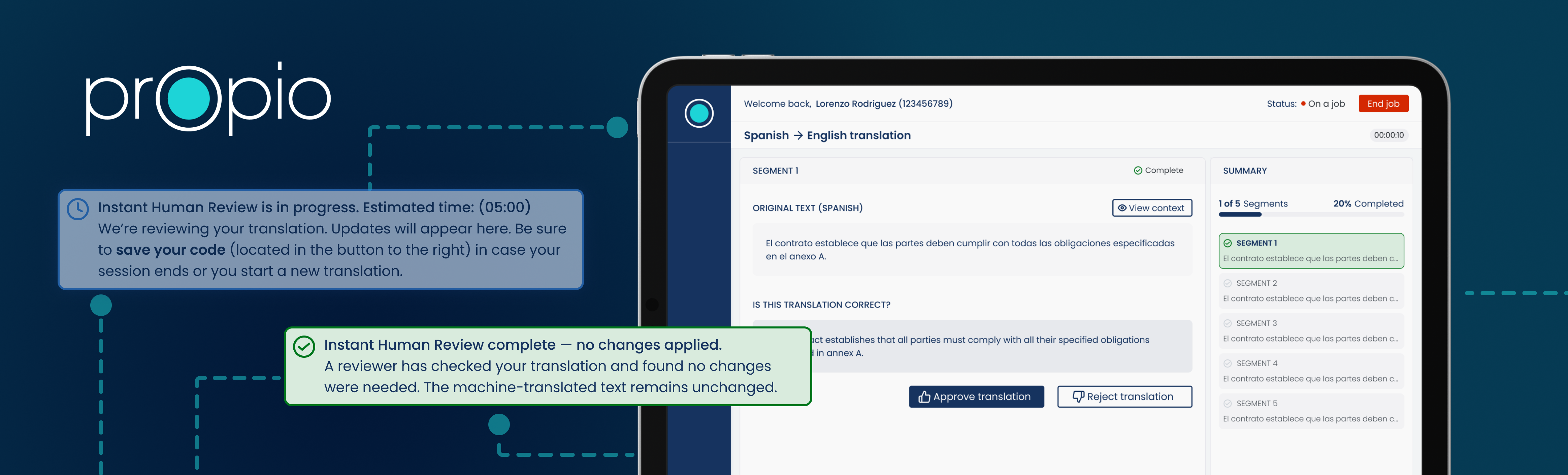 Instant Human Review product preview with interpreter review workflow
