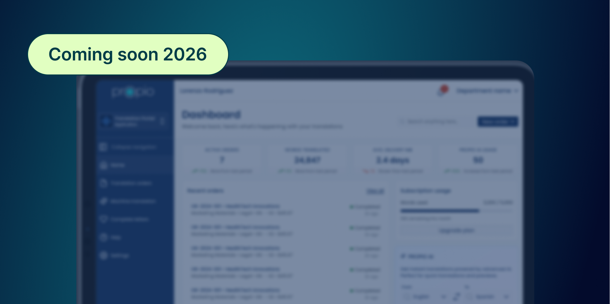 Blurred preview of the Translation Portal product